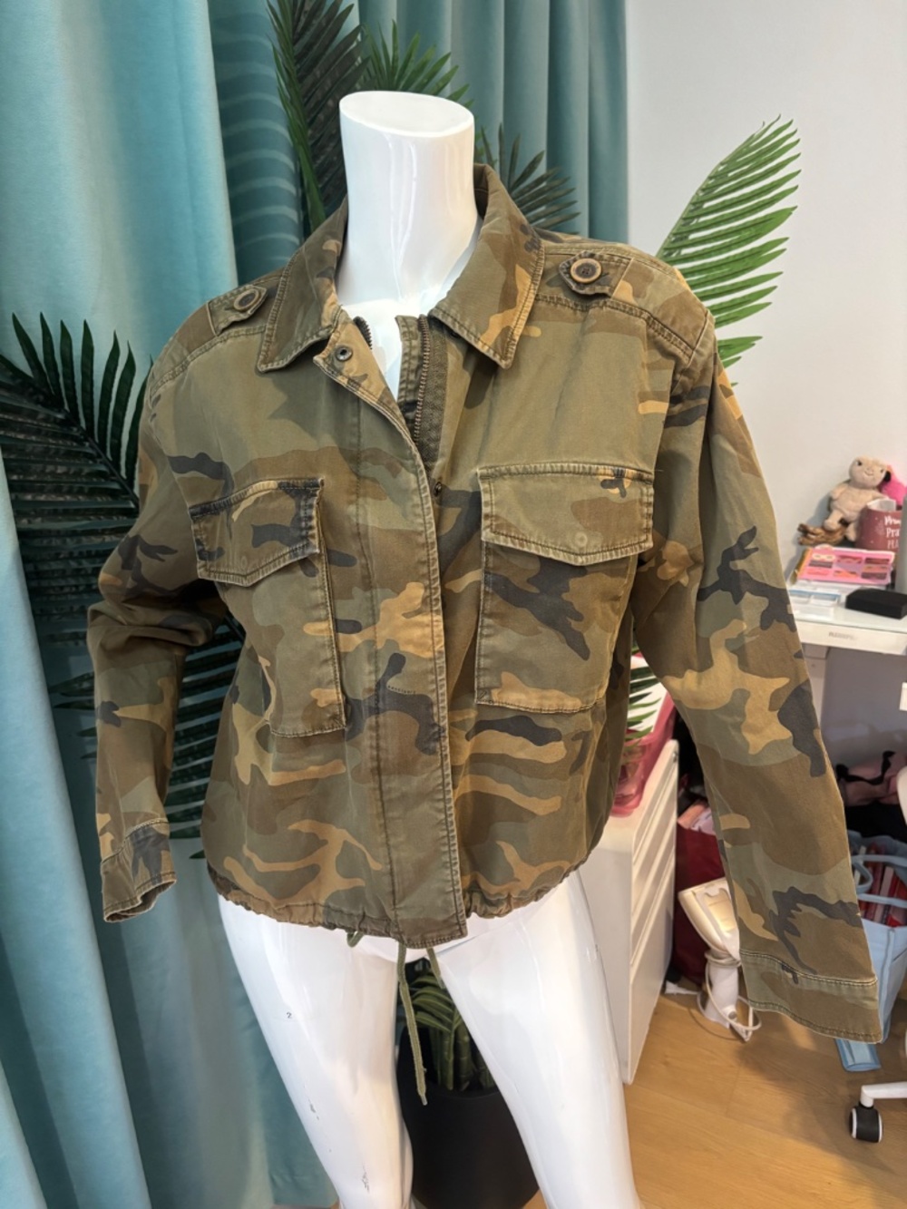 Sanctuary Camo Oversized Boyfriend Jacket with Cinch Waist